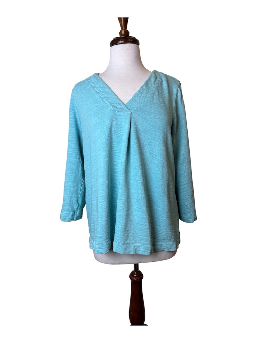 Purejill Tunic Size L Turquoise V-Neck Pleat Women's Comfy